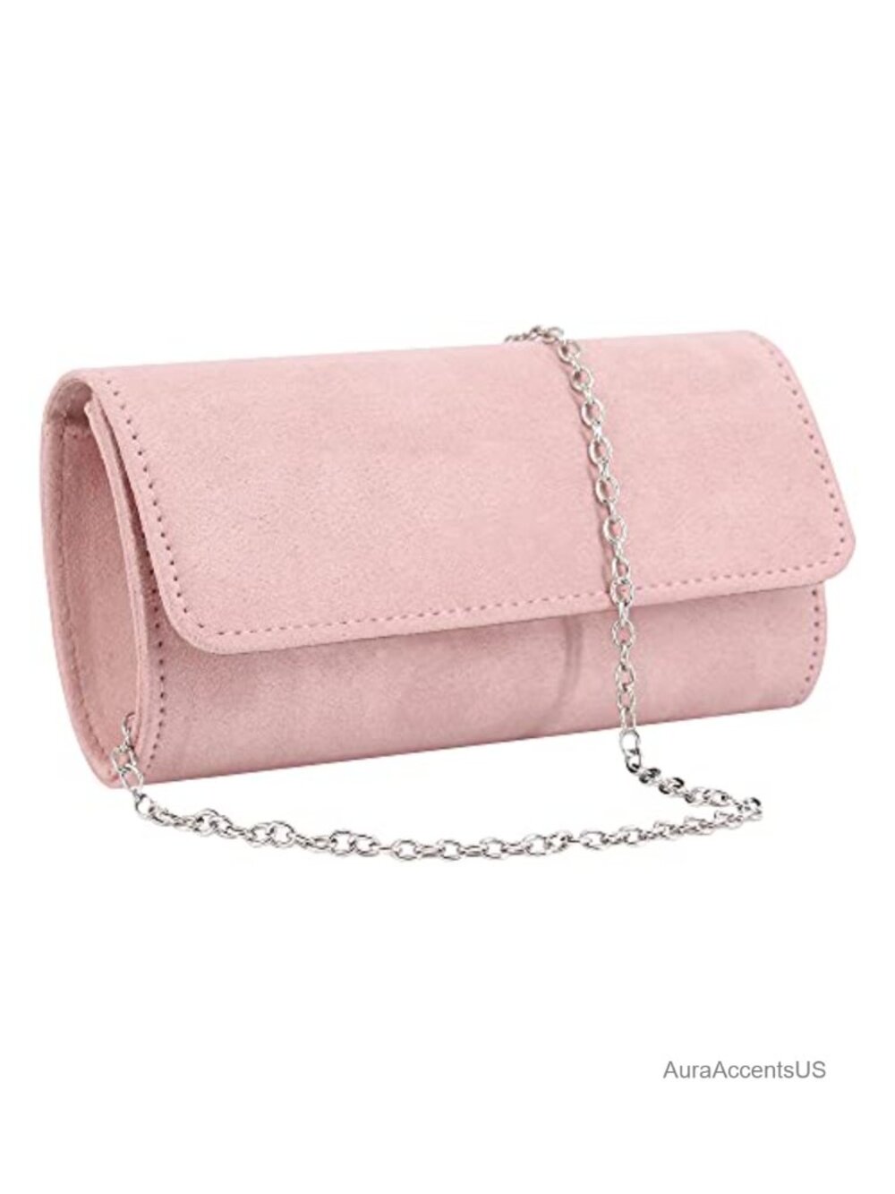 Suede Flap Clutch with Detachable Chain - Evening Bag